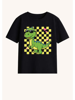 BLUSHES - Cotton Knit Half Sleeves Dinosaur Printed T-Shirt - Black