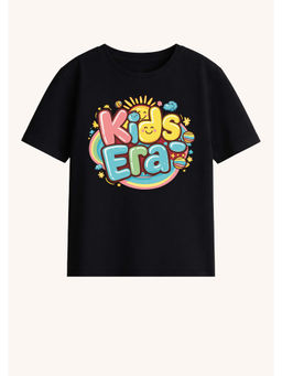 BLUSHES - Cotton Knit Half Sleeves Kids Era Text Printed T-Shirt - Black