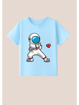 BLUSHES - Cotton Knit Half Sleeves Space Lover Printed T-Shirt - Aqua Blue