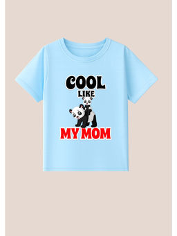 BLUSHES - Cotton Knit Half Sleeves Cool Like My Mom Text Printed T-Shirt - Aqua Blue
