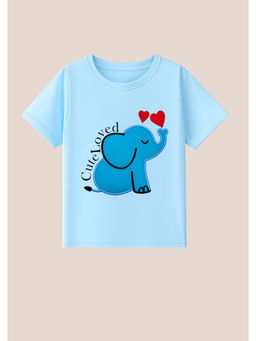 BLUSHES - Cotton Knit Half Sleeves Cute Loved Text Printed T-Shirt - Aqua Blue
