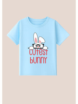 BLUSHES - Cotton Knit Half Sleeves Cutest Bunny Text Printed T-Shirt - Aqua Blue