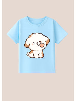 BLUSHES - Cotton Knit Half Sleeve Sweet Dog Printed T-Shirt - Aqua Blue