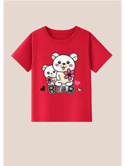 BLUSHES - Cotton Knit Half Sleeves Bear Text Printed T-Shirt - Red