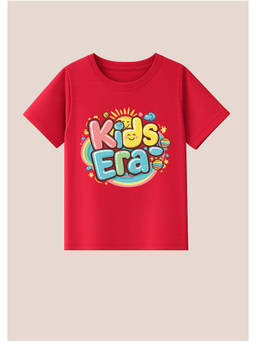 BLUSHES - Cotton Knit Half Sleeves Kids Era Text Printed T-Shirt - Red