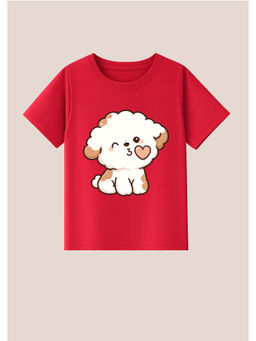 BLUSHES - Cotton Knit Half Sleeve Sweet Dog Printed T-Shirt - Red