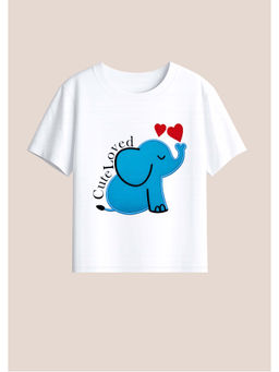 BLUSHES - Cotton Knit Half Sleeves Cute Loved Text Printed T-Shirt - White