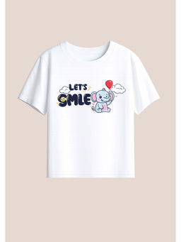 BLUSHES - Cotton Knit Half Sleeves Lets Smile Text Printed T-Shirt - White