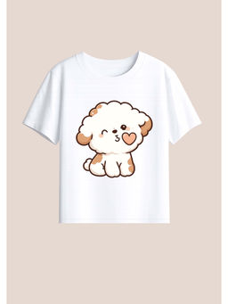 BLUSHES - Cotton Knit Half Sleeve Sweet Dog Printed T-Shirt - White