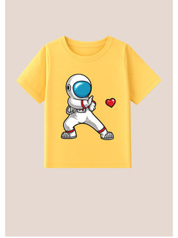 BLUSHES - Cotton Knit Half Sleeves Space Lover Printed T-Shirt - Yellow