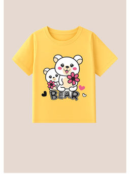 BLUSHES - Cotton Knit Half Sleeves Bear Text Printed T-Shirt - Yellow