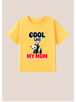 BLUSHES - Cotton Knit Half Sleeves Cool Like My Mom Text Printed T-Shirt - Yellow