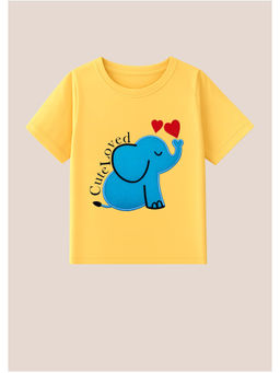 BLUSHES - Cotton Knit Half Sleeves Cute Loved Text Printed T-Shirt - Yellow