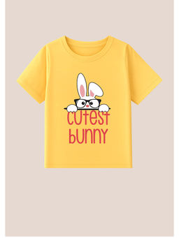 BLUSHES - Cotton Knit Half Sleeves Cutest Bunny Text Printed T-Shirt - Yellow
