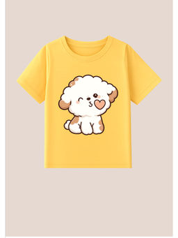 BLUSHES - Cotton Knit Half Sleeve Sweet Dog Printed T-Shirt - Yellow