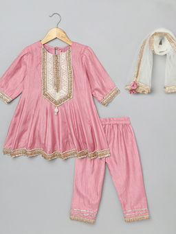 BYB Premium - Girls Dola Silk Embroidered Anarkali Kurta With Dupatta & Pant