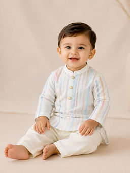 BYB Premium - Boys Pure Cotton Striped Mandarin Collar Kurta With Pyjama