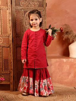 Evaraah - Maira Sharara With Kurta Red