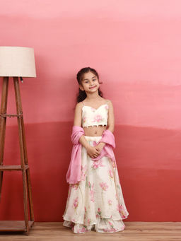 Evaraah - Lotus Belle Lehenga With Top And Dupatta Off White