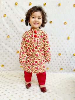 BYB Premium - Boys Multicolor Jaipur Floral Print Pure Cotton Kurta Pyjama