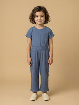 BYB Premium - Girls Cotton Knit Solid Jumpsuits -Indigo Blue