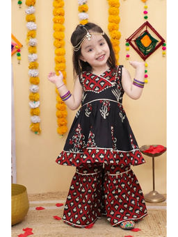 Titrit - Cotton Woven Sleeveless Printed Kurti And Sharara - Black