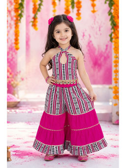 Titrit - Cotton Woven Sleeveless Printed Kurti And Sharara - Pink