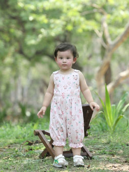 Titrit - Muslin Woven Sleevless Printed Romper-Pink
