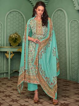Stylee LIFESTYLE - Turquoise Cotton Blend Digital Printed Dress Material