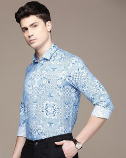 Simon Carter - Men Blue Printed Casual Shirt