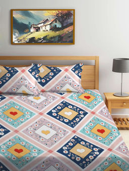 FABINALIV - Multi-Color Floral 300 TC Cotton Blend Fitted Bedsheet with 2 Pillow Covers (King)