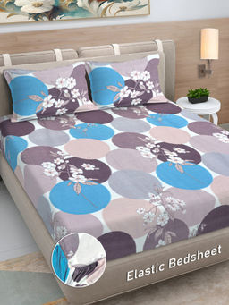 FABINALIV - Multi-Color Floral 300 TC Cotton Blend Fitted Bedsheet with 2 Pillow Covers (King)