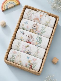 Little Surprise Box - Enchanted Garden Animal Pure Muslin Cotton Napkins (Pack Of 5) (0-12 Months)
