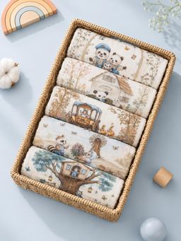 Little Surprise Box - Vintage Panda Storybook Pure Muslin Cotton Napkins (Pack Of 5) (0-12 Months)