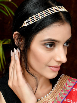 Silvermerc Designs - Gold Plated Pink & White Stone Studded Head Chain