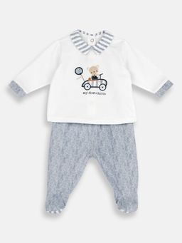 Chicco - Boys White Blended Full Sleeves Top with Pant