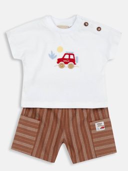 Chicco - Boys White Cotton Half Sleeves Top with Shorts