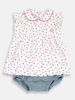 Chicco - Girls White Blended Cap Dree with Panties