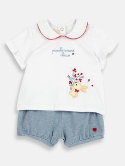 Chicco - Girls White Blended Half Sleeves Top with Shorts