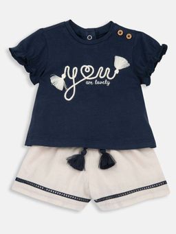 Chicco - Girls Navy Blue Blended Half Sleeves Top with Shorts