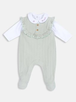 Chicco - Girls White Blended Full Sleeves Bodysuit with Babysuit Co-Ord Set