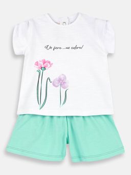 Chicco - Girls White Blended Half Sleeves Top with Shorts