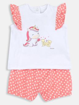 Chicco - Girls White Cotton Cap Top with Shorts