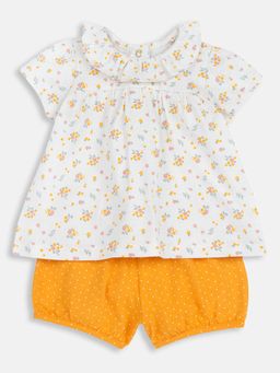 Chicco - Girls White Cotton Cap Top with Shorts