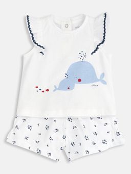 Chicco - Girls White Cotton Cap Top with Shorts