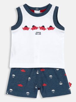 Chicco - Boys White Cotton Sleeveless Top with Shorts