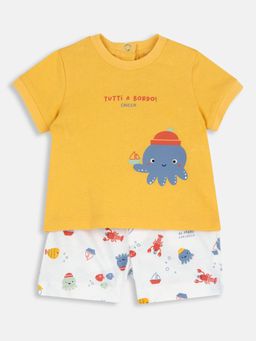 Chicco - Boys Yellow Cotton Half Sleeves Top with Shorts