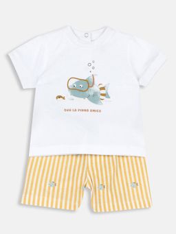 Chicco - Boys White Cotton Half Sleeves Top with Shorts