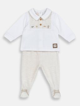 Chicco - Boys White Blended Full Sleeves Top with Pant