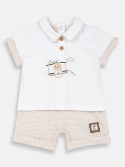 Chicco - Boys White Blended Half Sleeves Top with Shorts